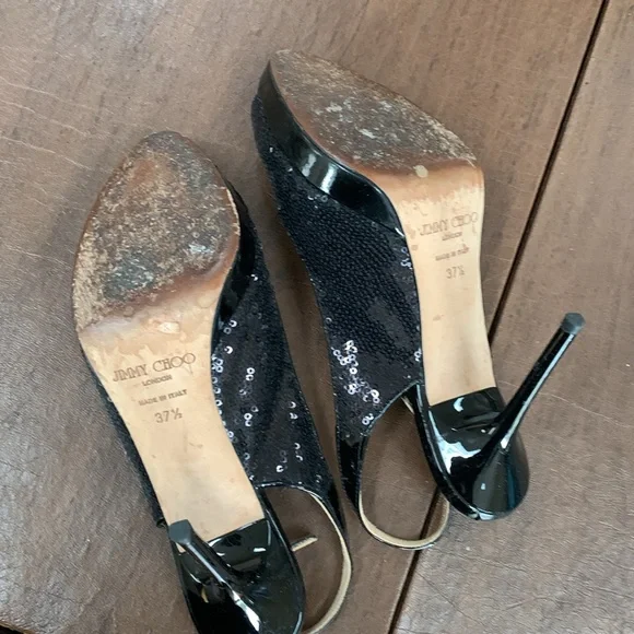 Jimmy Choo Leather Glitter Accents Slingback Pumps 37.5